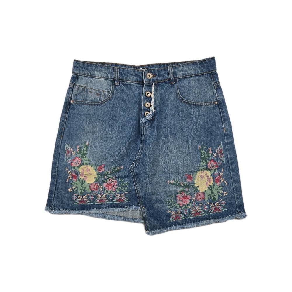 NYC Trends Women's‎ Size Large Embroidered Floral Denim Skirt NWOT